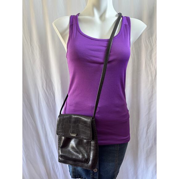 Nine West Crocodile-Embossed Brown Crossbody Bag - Picture 1 of 9